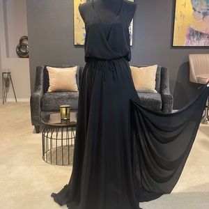 Black spaghetti strap maxi dress with side slit